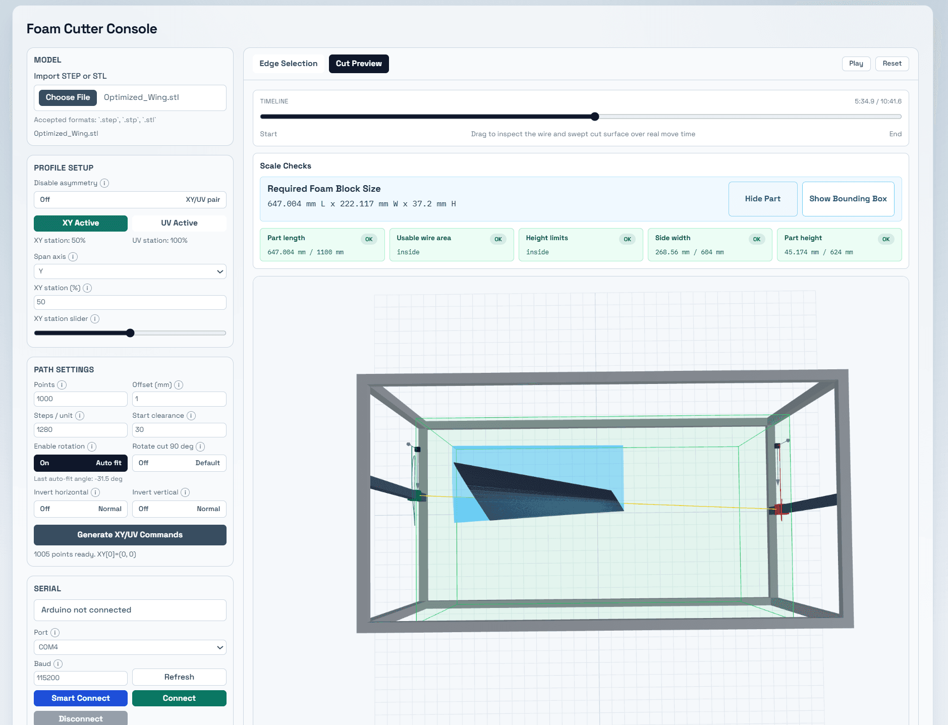 Foam cutter cut preview view