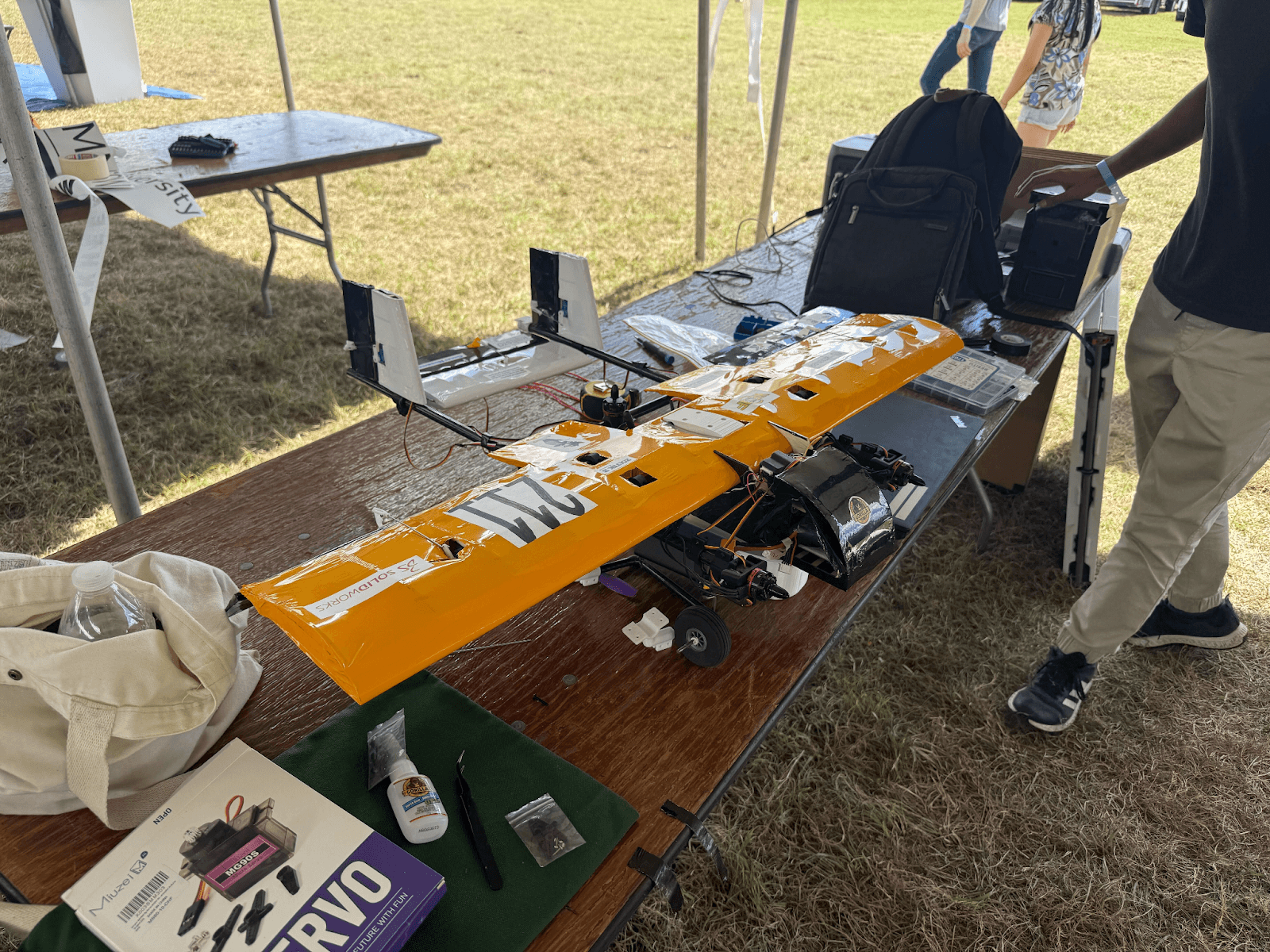 Autonomous plane with payload on a table during a flight test